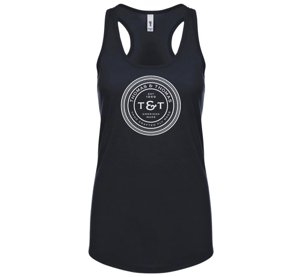Thomas & Thomas Rods & Accessories - Black tank top with white logo on a white background