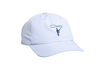 Thomas & Thomas Rods & Accessories - A six-panel cap with bill, in Light Grey performance polyester fabric. Casting Man logo embroidered in navy on front