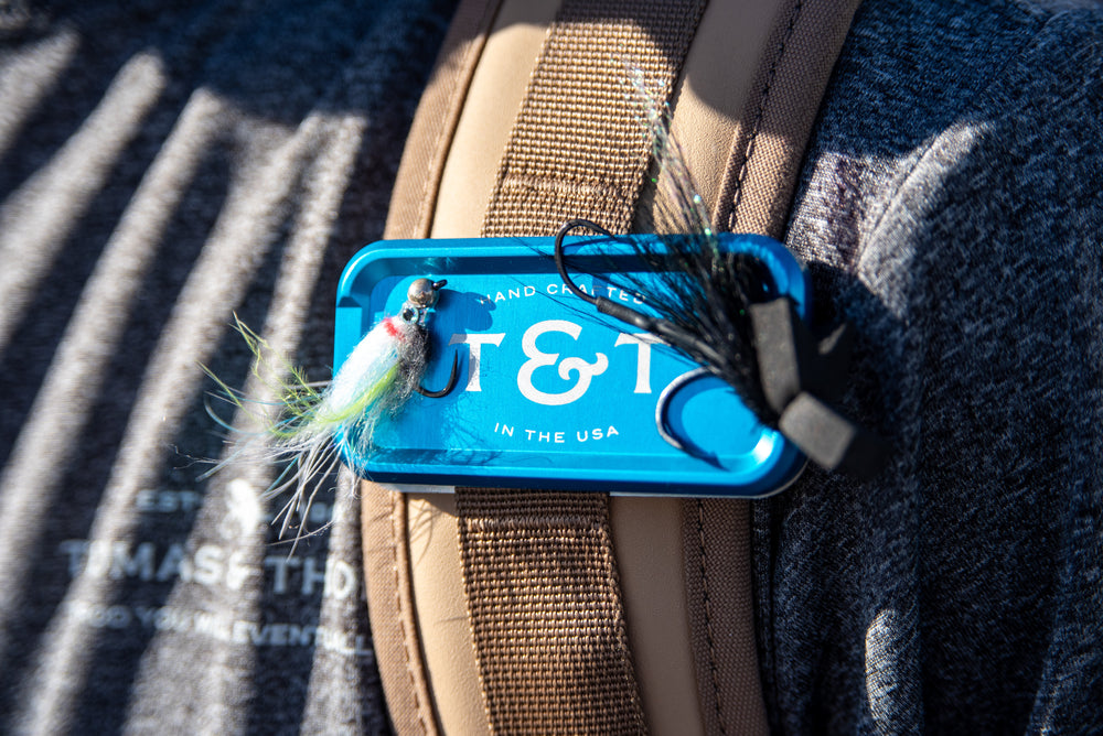 Thomas & Thomas Rods & Accessories - Blue T&T Mag Grab Double Stack on backpack with Flies